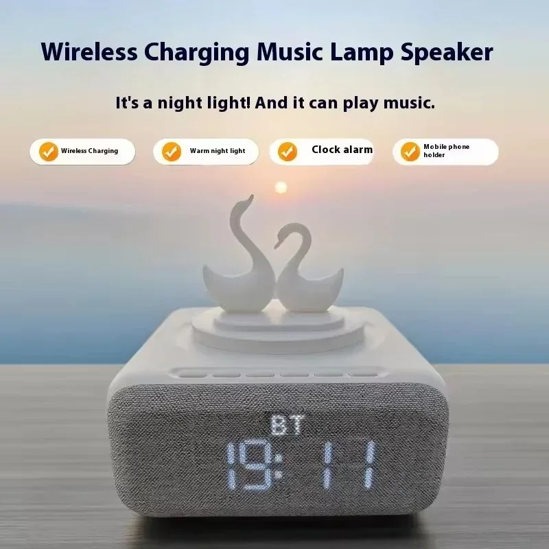 New Wireless Bluetooth 5.0 Speaker Multi functional Mobile Wireless Charging Creative Swan Night Light Bluetooth Audio Player