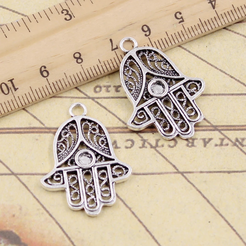 10pcs Charms Fatima Hand Hamsa Palm Protection 33x25mm Tibetan Silver Color Pendants Antique Jewelry Making DIY Handmade Craft