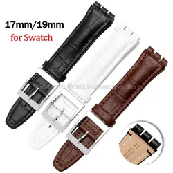 Genuine Leather Strap 17mm 19mm for Swatch Series Waterproof Sport Wrist Band Cowhide Watch Band Metal Pin Calsp Strap Accessory