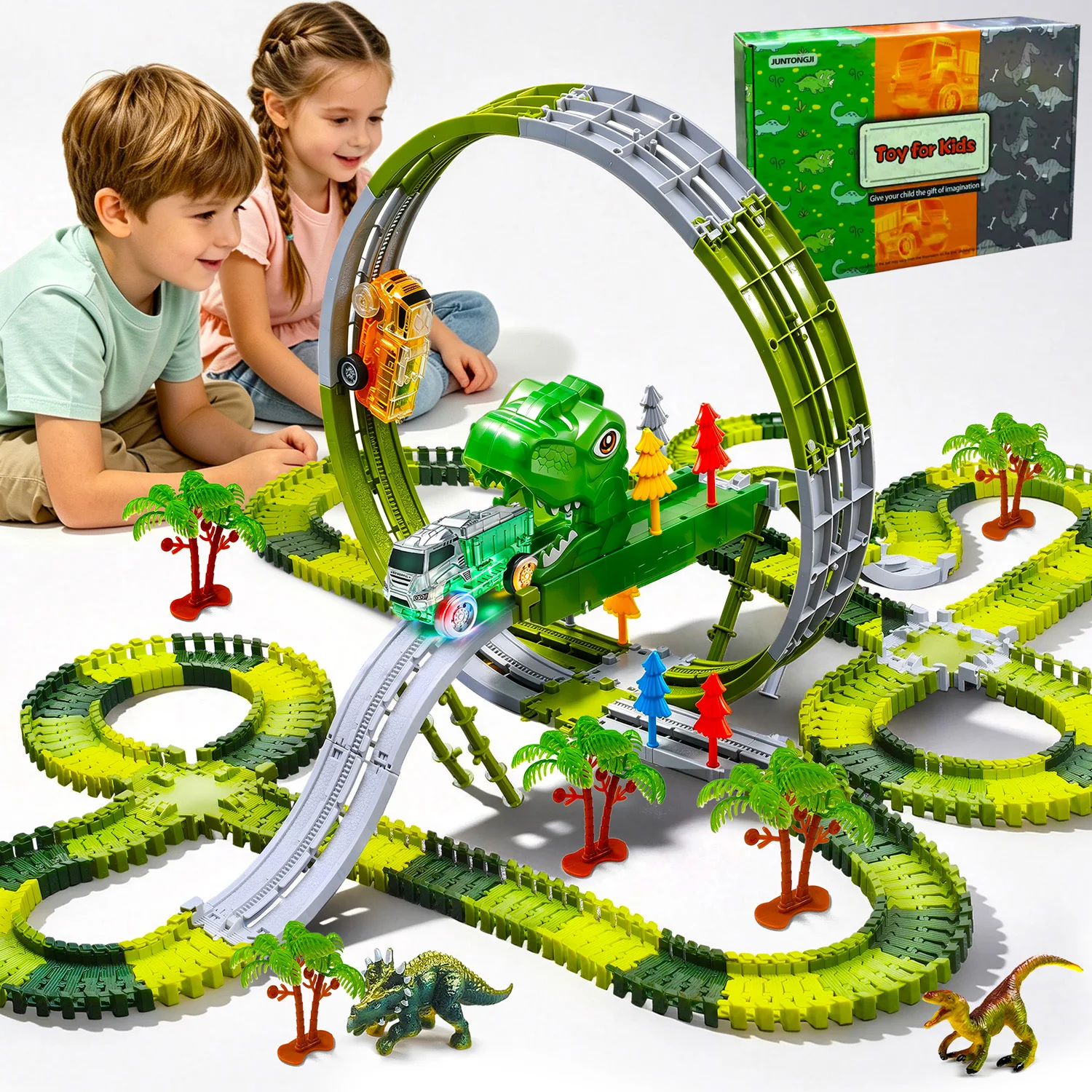 Dinosaur-Themed Anti-Gravity Climbing Loop Track Train Toy Inverted Driving Kids' Educational Birthday Gift
