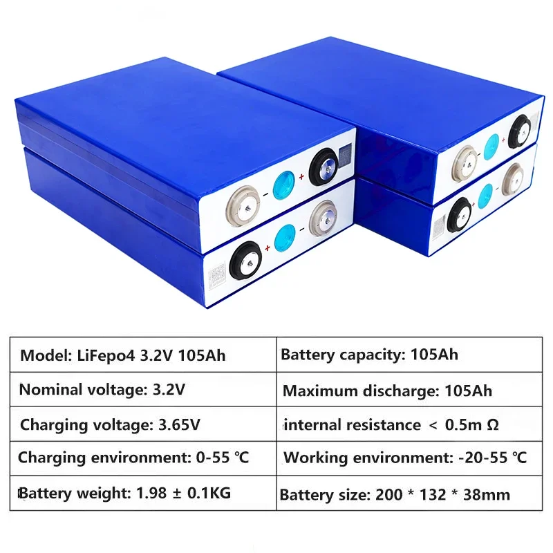 1-32pcs 100% brand new A-grade 3.2V 105Ah rechargeable Lifepo4 battery prism DIY 12V 24V 48V for RV solar storage EU/US tax-free