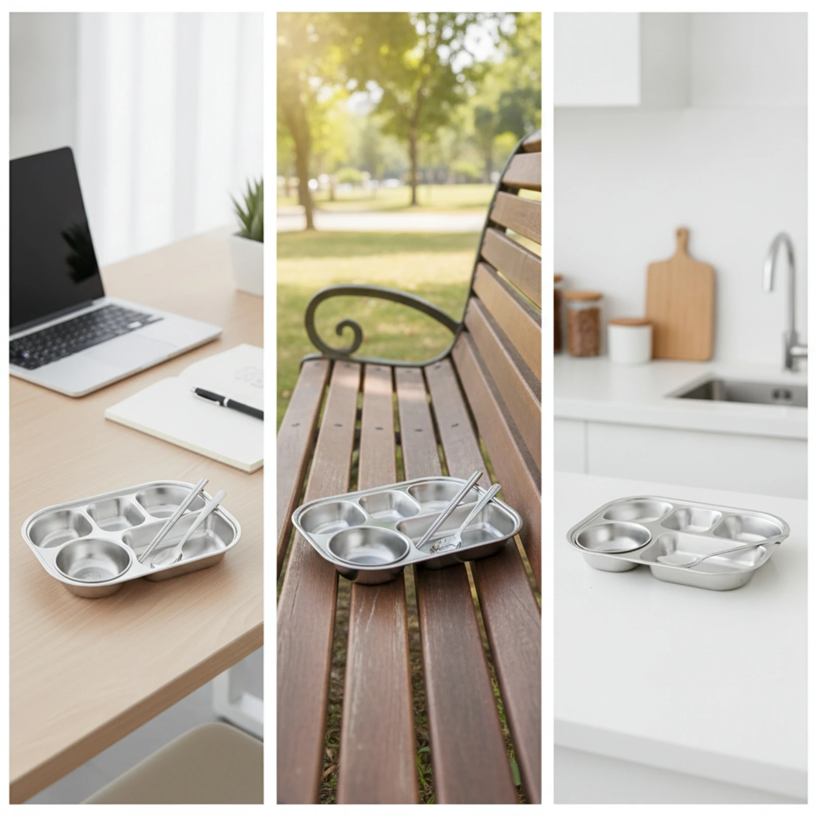 Stainless Steel Tray with Bowl Rectangular 5 Compartment Meal Tray Sectional Trays Easy to Clean Long-Lasting for Adults