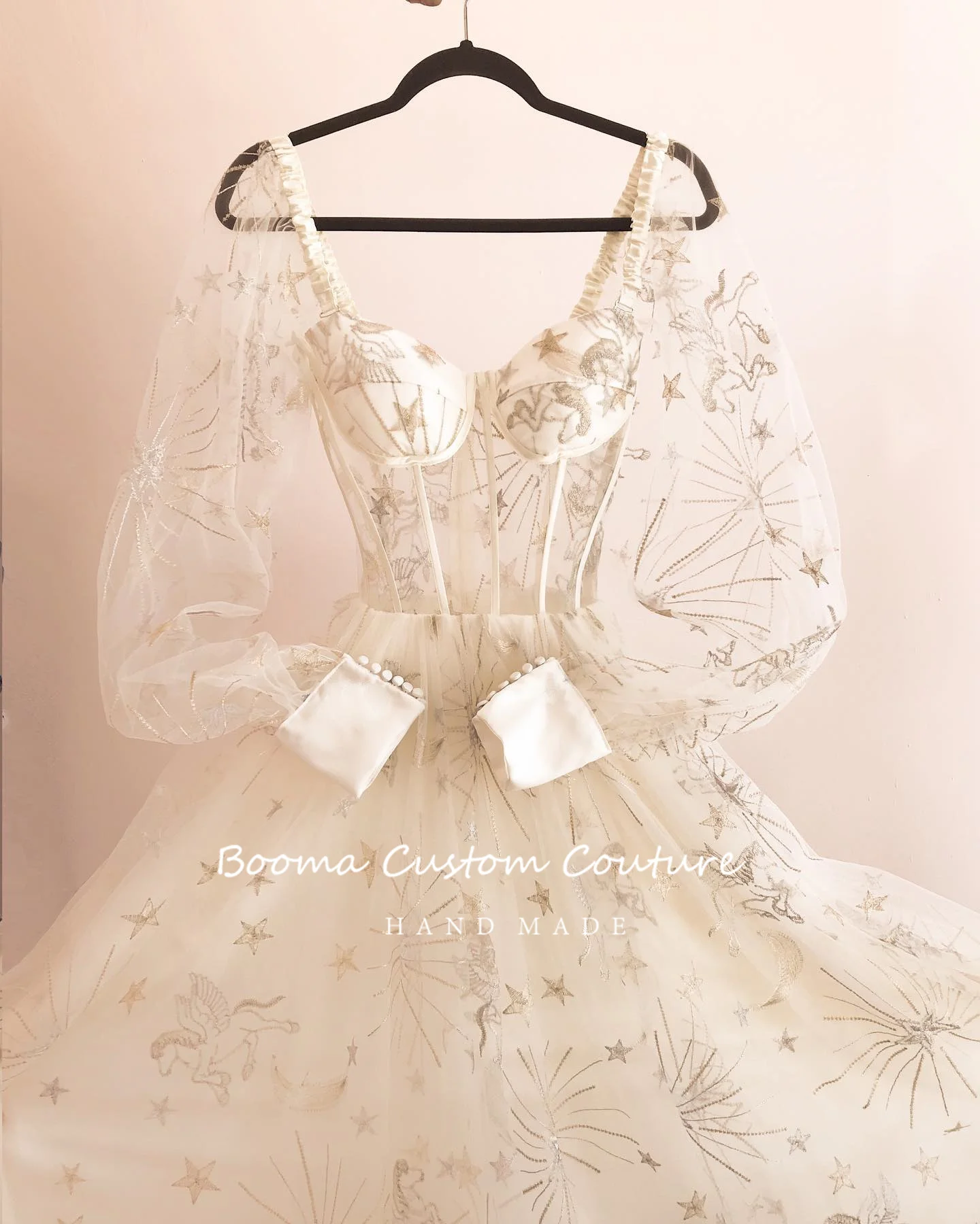 Booma Fairy Constellation bordado tul Maxi vestidos de graduación cariño mangas largas A-Line vestidos de fiesta de boda personalizados