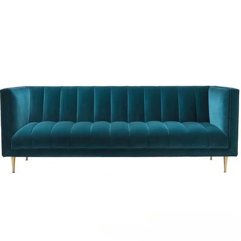 American three-person fabric sofa furniture model room hotel apartment stainless steel fashion double sofa