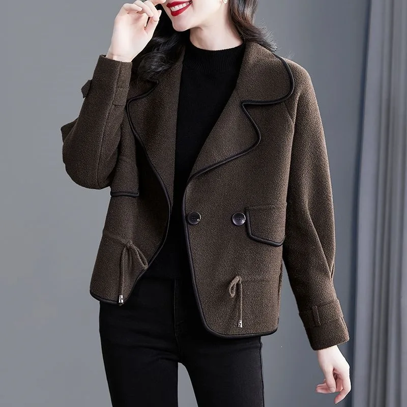 High-end Double-sided Woolen Short Coat Women's New Autumn Winter Small Thickened Foreigner-style Top Exquisite Simple Casual