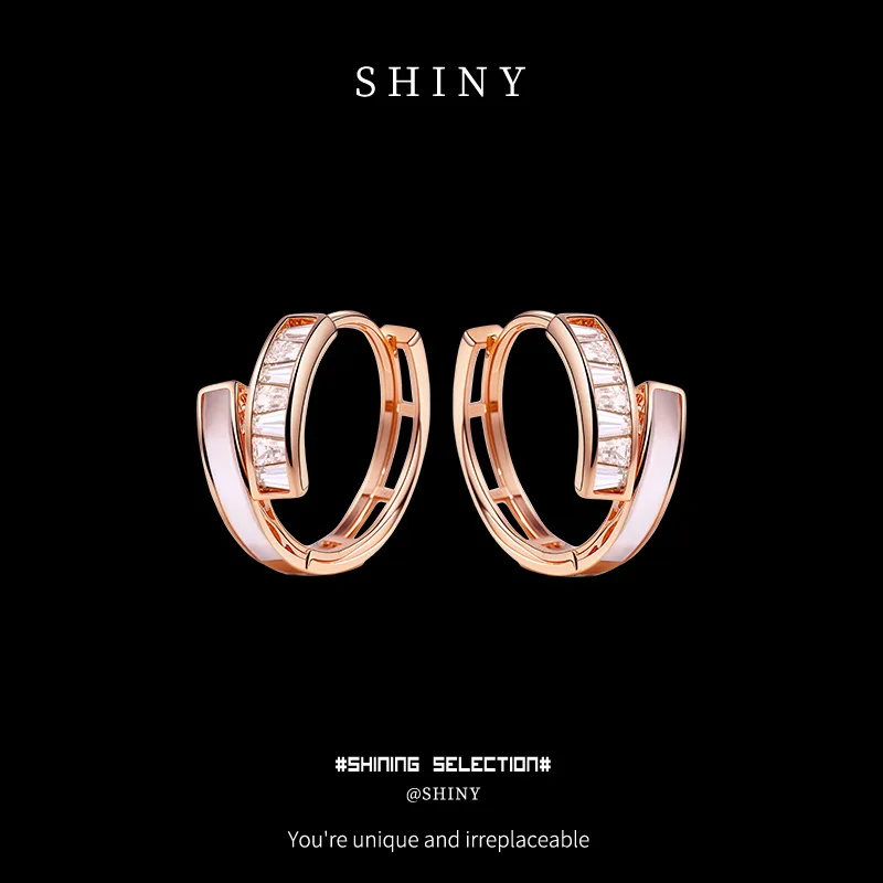 

Geometric double-layer cross zircon earrings for women with simple and unique design high-end light luxury S925 pure silver ear