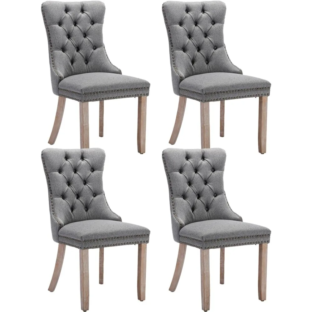 

Tufted Dining Room Chairs Set of 6, Modern Diner Chairs Upholstered Linen Fabric Side Kitchen Chairs 19.7"D x 25.5"W x 37.4"H