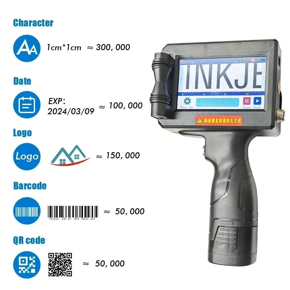 

WILLITA WK800 Portable Handheld Inkjet Printer 12.7mm Print Height for Plastics Metal Carton Box Barcode Logo