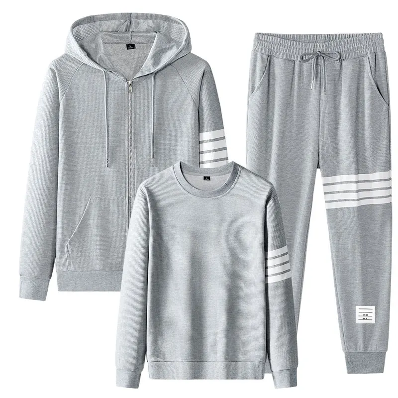 

Tracksuit New Men's 3 Pieces Set Plus Size Sweatshirt+Sweatpants Sportswear Zipper Casual Korean Sport Clothing Running Sets