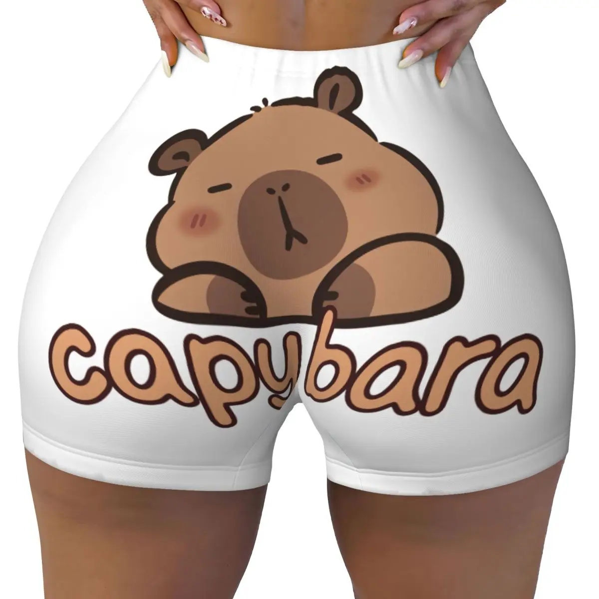 Custom Cartoon Animal Pets Capybara Workout Volleyball Biker Shorts Women's Gym Yoga Shorts