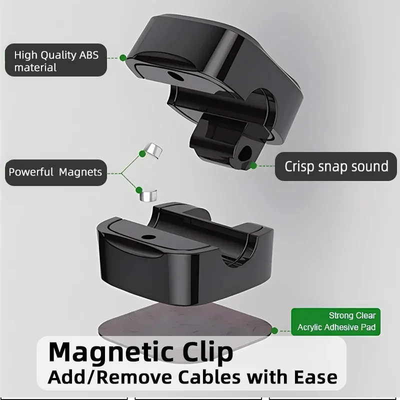 Magnetic Cable Clips Cable Smooth Adjustable Cord Holder Under Desk Cable Management Wire Keeper Cable Organizer Holder 1/3/6PC