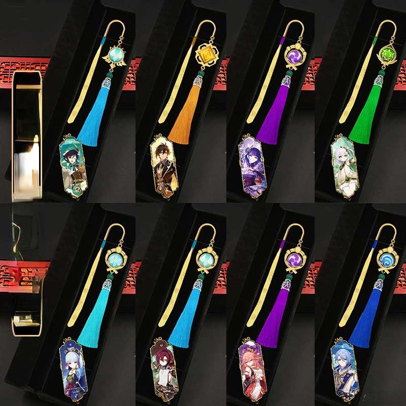 Genshin Xiao Layla Colorido Luminous Exquisite Bookmark Set, Funcional, Design exclusivo, Material Escolar, Artigos de papelaria impermeável