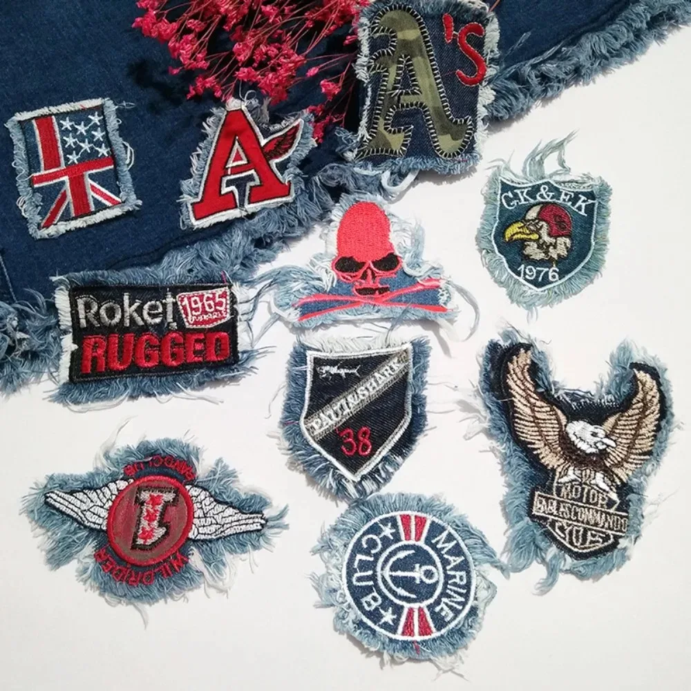 

Edge Denim Fabric Palm Patch National Flag A-line Patch Ghost Head Denim Patches Appliques Sewing Stickers Scp