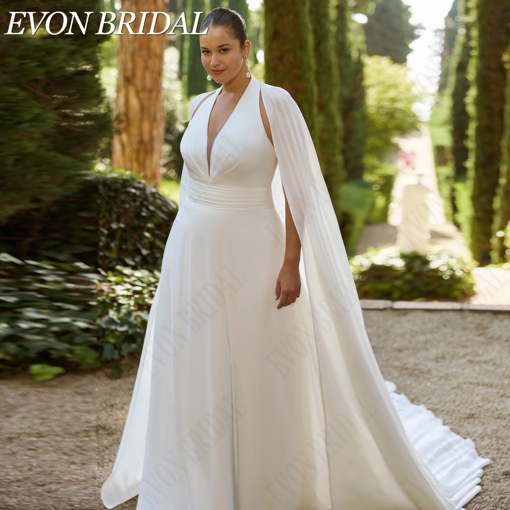 EVON BRIDAL Plus Size With Jacket Elegant Wedding Dress Deep V Halter Neck Bride Dresses Backless Chiffon Bridal Gown Customized