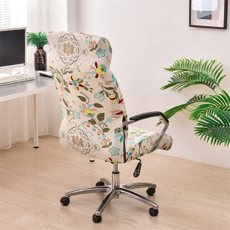 Geometric Universal Office Chair Covers Floral Printed Computer Chairs Cover Non Slip Rotating Gaming Armchair Case Protector