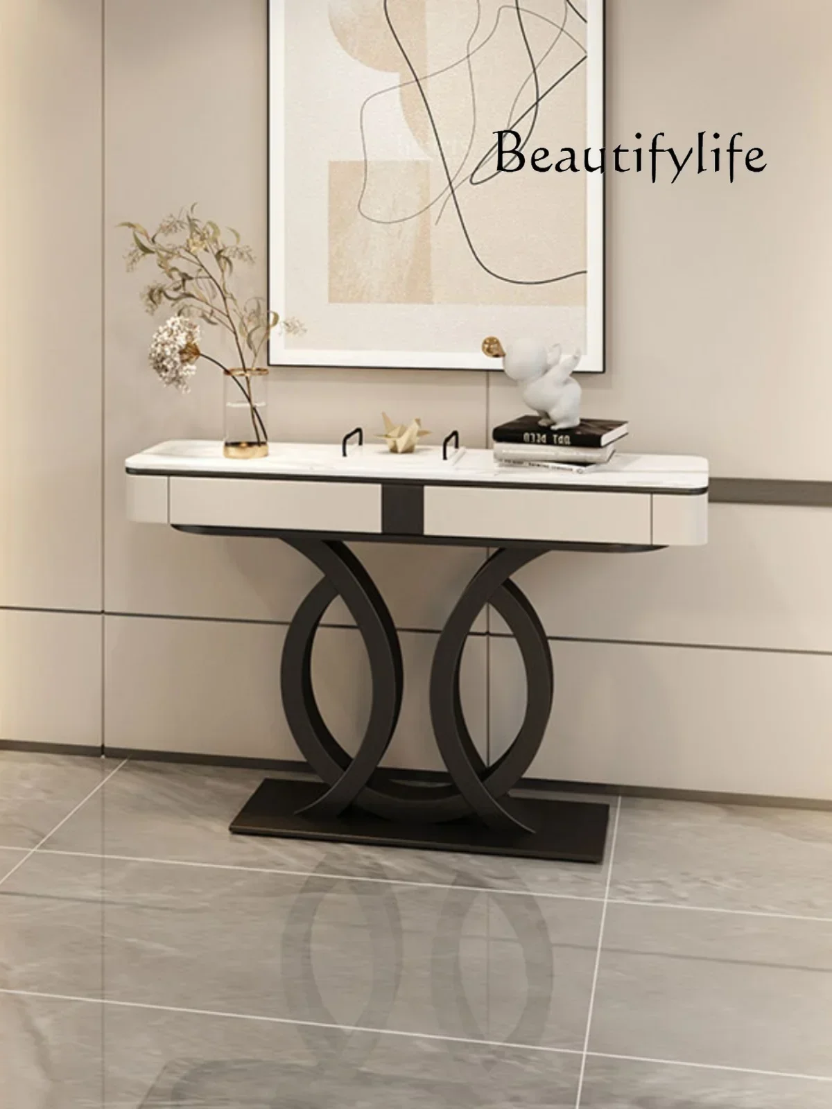 Italian rock slab entrance cabinet, living room integrated cabinet, light luxury  entrance entrance end view table