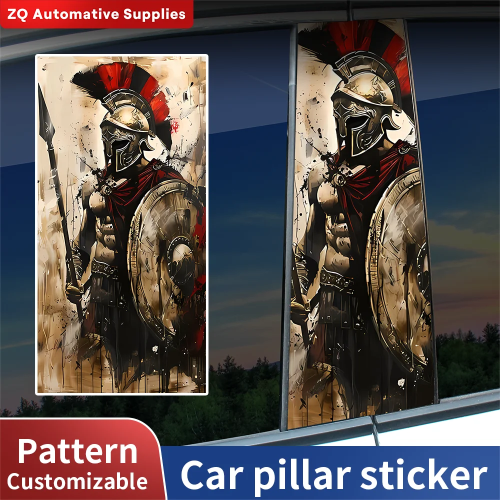 2Pcs Spartan Warrior Car B Pillar Stickers,Greek Soldier Waterproof Vinyl Auto Pillar Wrap, Customizable Car Exterior Decoration