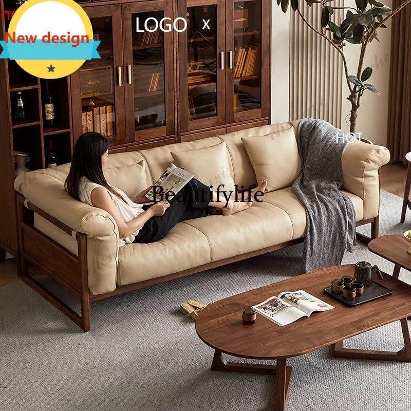 D8000    All solid wood leather sofa modern simple light luxury large apartment villa living room sofa combination