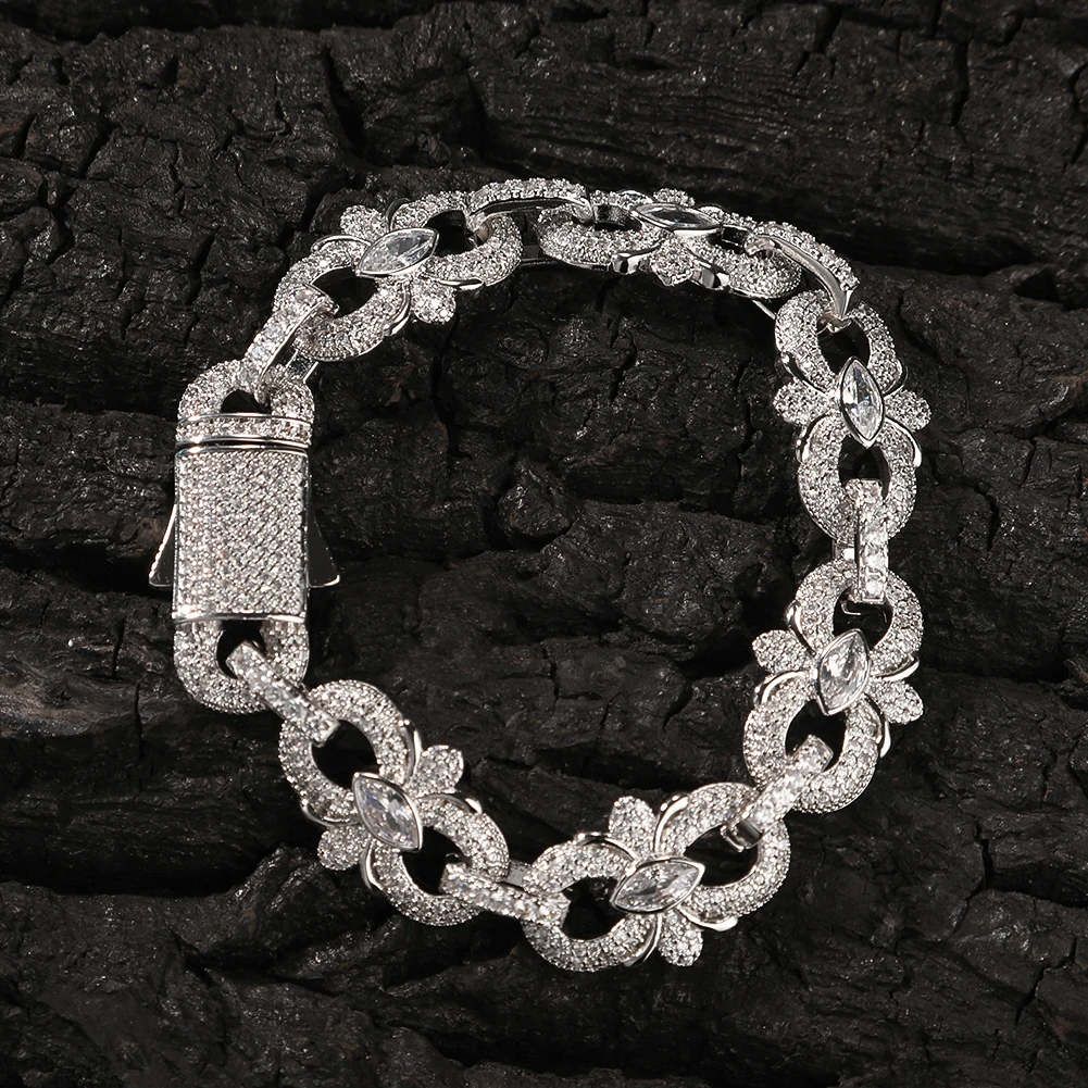 قلادة على شكل زهرة حدوة حصان وماركيز مقاس 16 ملم، سوار زركونيا مكعب جليدي - مجوهرات هيب هوب للرجال، سلسلة الترقوة،