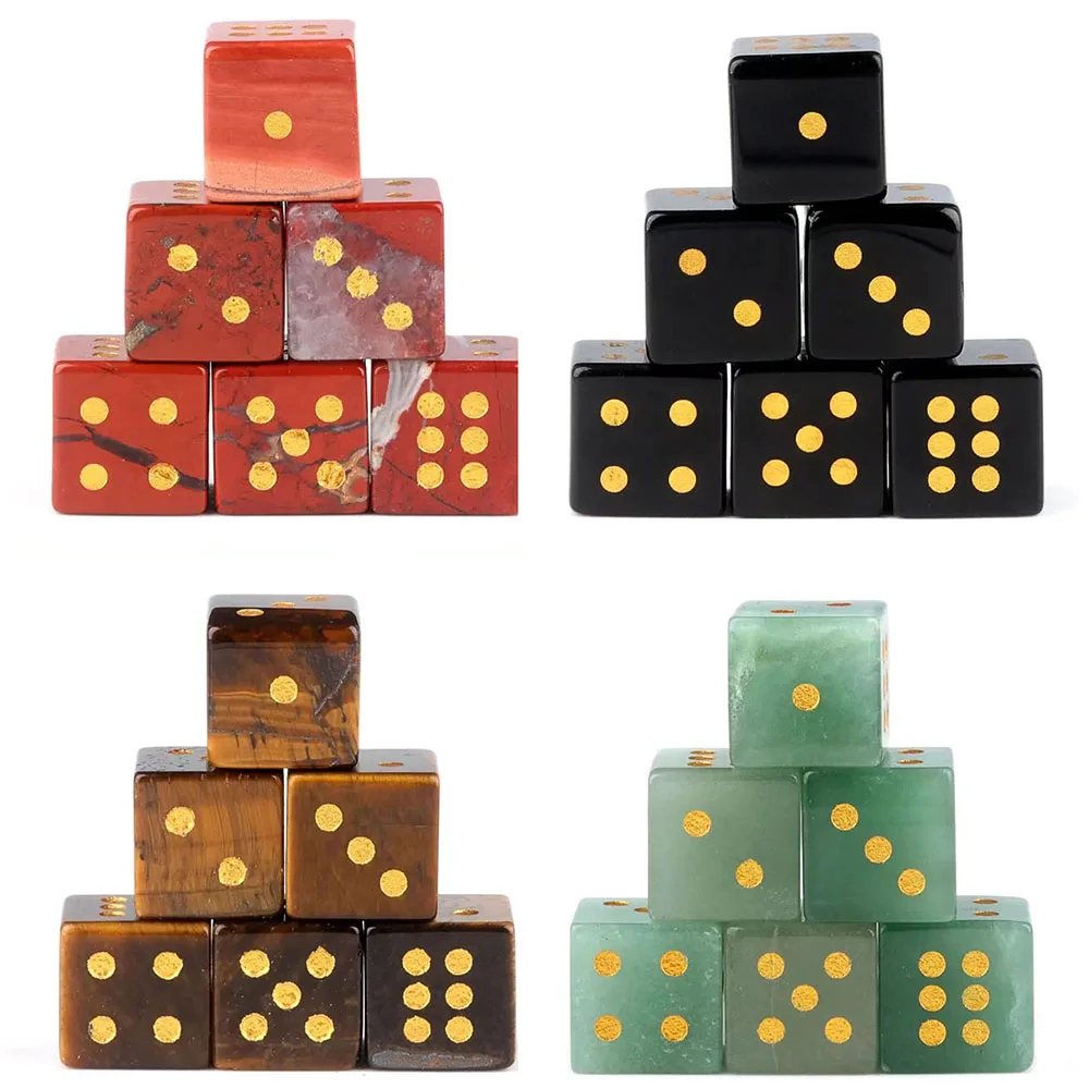 16mm Natural Stone D6 Dice Lapis Obsidian Healing Crystal Six Sided Digital Gems Dices for Table Board Games Entertainment Gifts