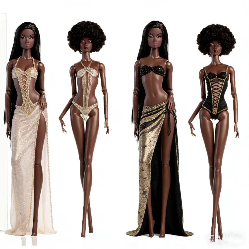 

Original New 32cm Carbon Black Supermodel Doll 12 Joint Black Skin Body+Head Curly Hair Fashion 1/6 Doll Toy Collection Gifts