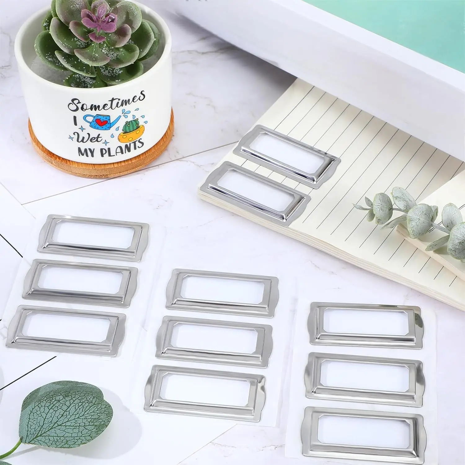 Self Adhesive Metal Bookplates for Books Cards 8 Pcs Horizontal Clip Label Holders-Metal Drawer Tag Label