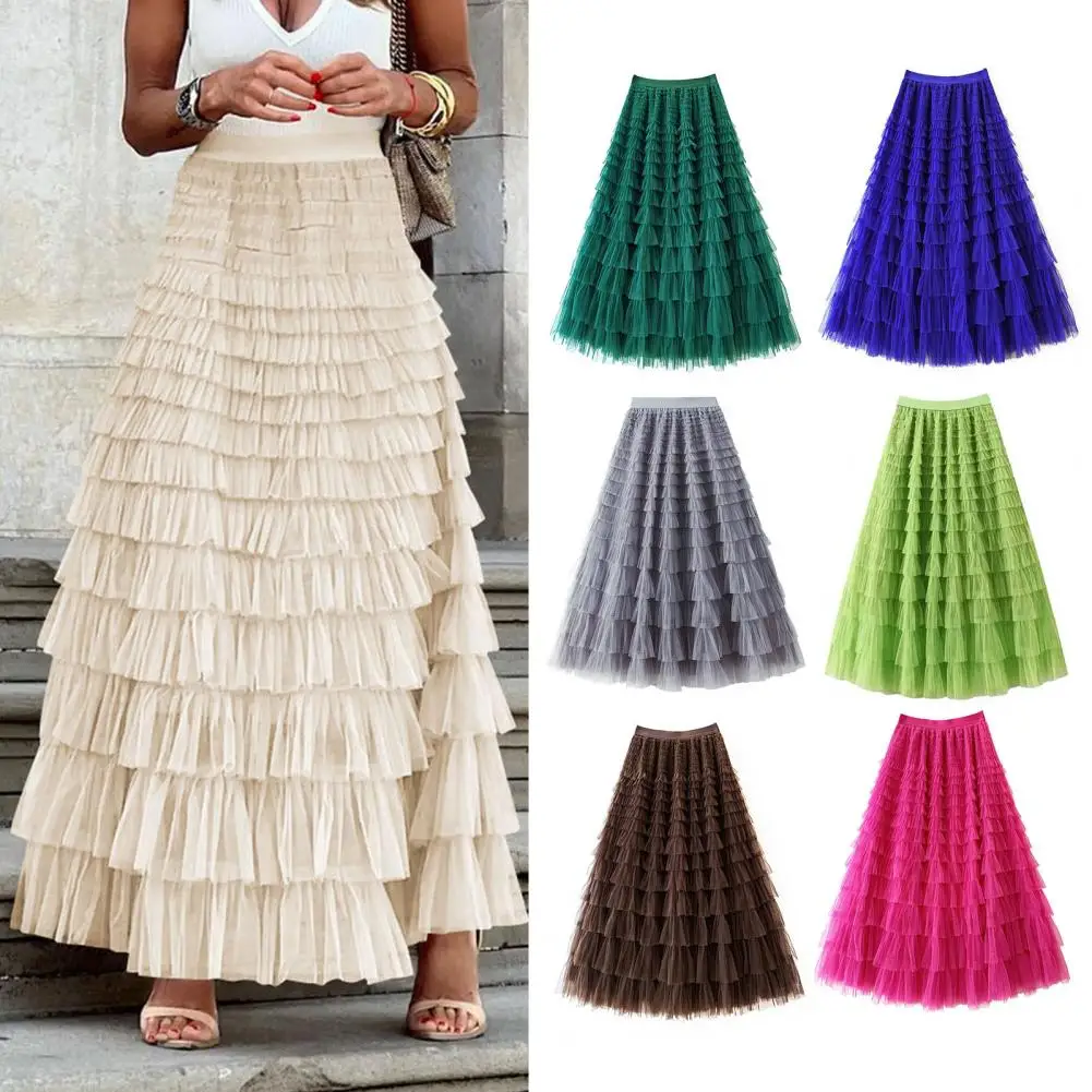 

Новая юбка 2026 года: многослойная, модная, из сетки и кружева, однотонная, средней длины, с завышенной талией, из тонкой газели, для женщин