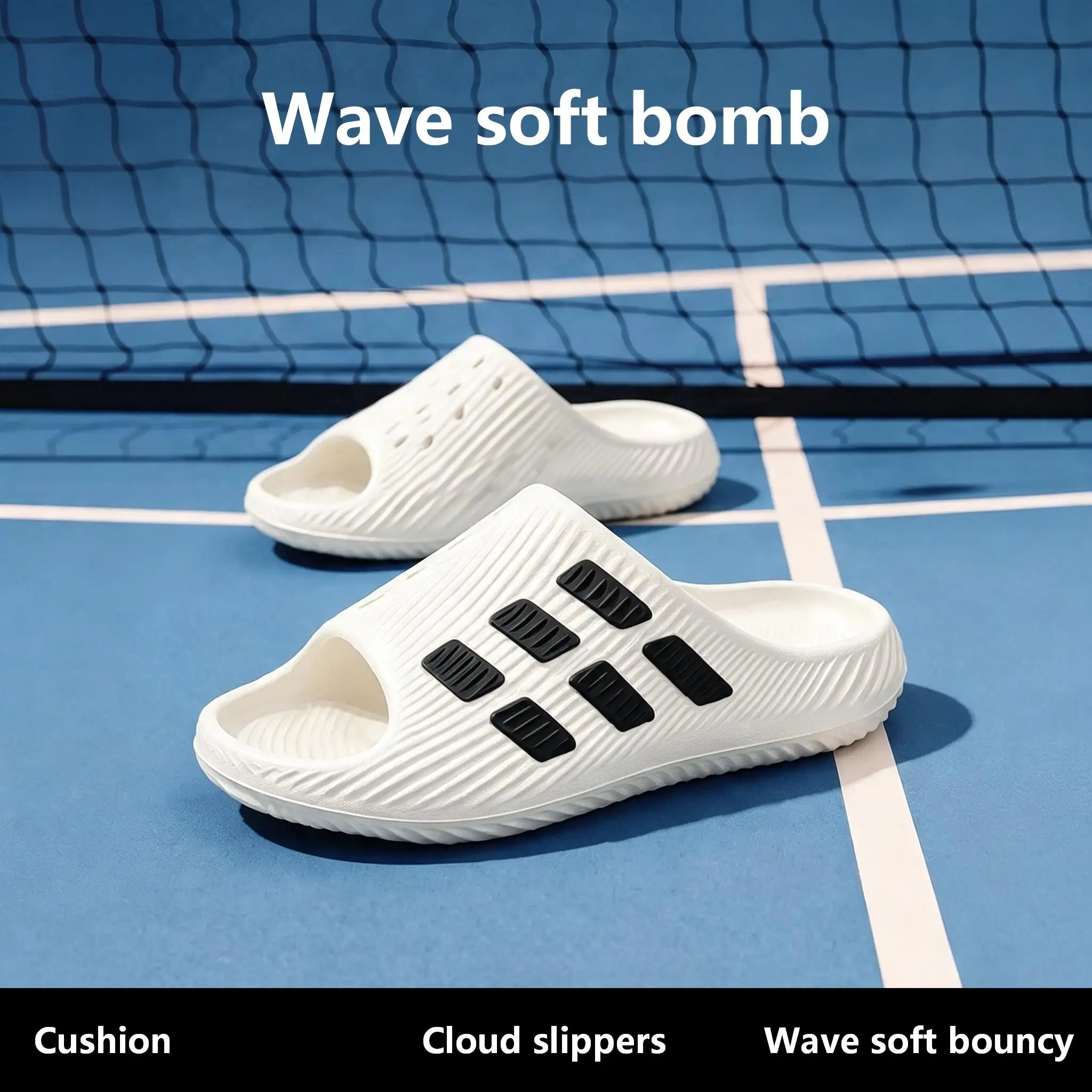 Men Wave Texture EVA Slides, Soft Bounce Cushion Platform Slippers, Non Slip Indoor Outdoor Casual Sports Beach Sandals