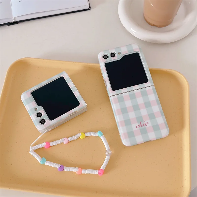 Pink Green Grid Phone Case for Samsung Galaxy Z Flip 6 5 4 3 Protective Back Cover for ZFlip4 ZFlip5 ZFlip6 Case Shell image 4