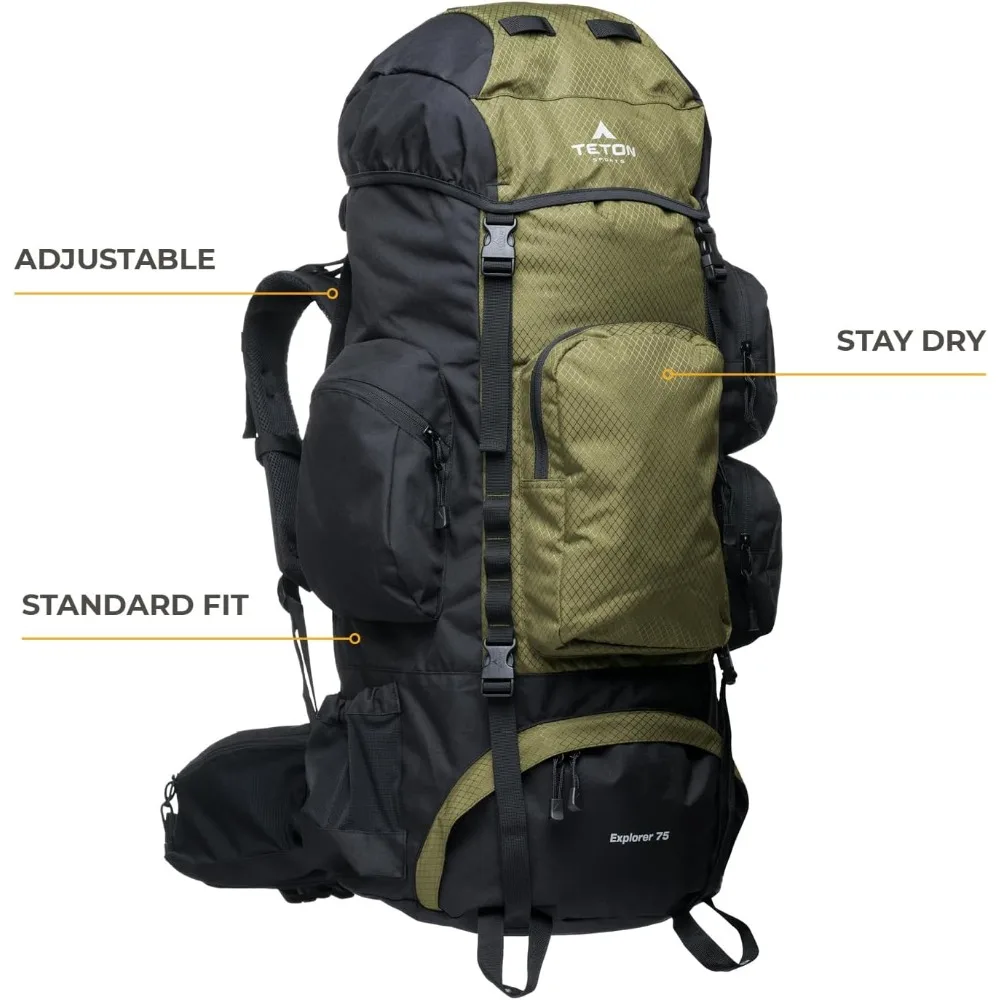 

75L Explorer Internal Frame Backpack for Hiking, Camping, Backpacking, Rain Cover Included