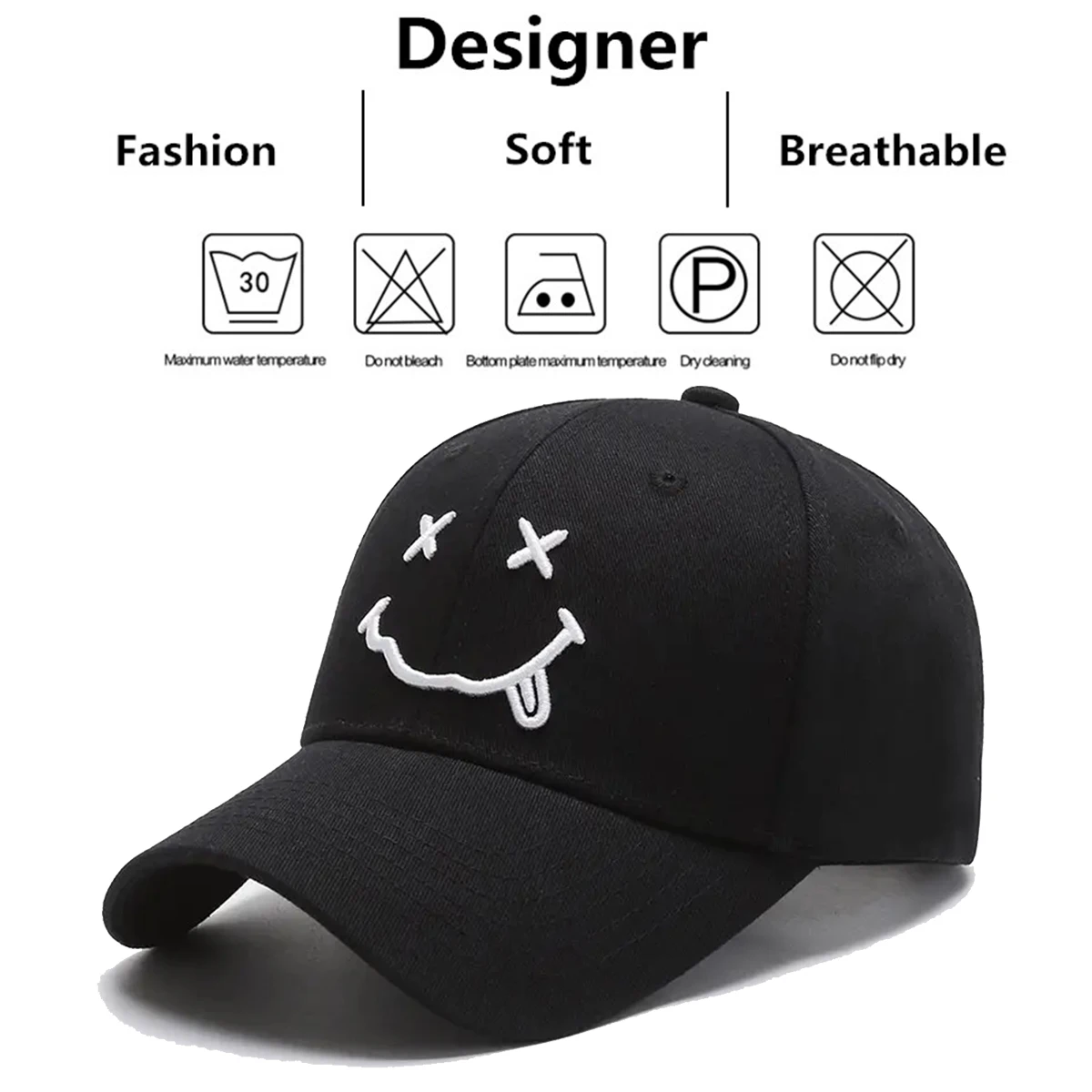 Unisex Smiling Face Embroidery Baseball Caps Spring Autumn Outdoor Adjustable Casual Hats Sunscreen Hat