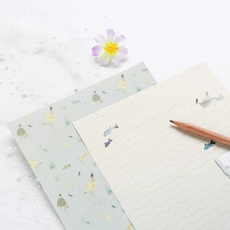 Countryside Style 6pcs Letter Papers & 3pcs Envelopes Set Flower Birds Pattern Writing Papers Envelopes for Friends Family Retro