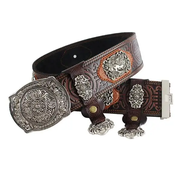 Chinese Mongolian Dance Belt Men Ethnic PU Leather 130*7.5CM