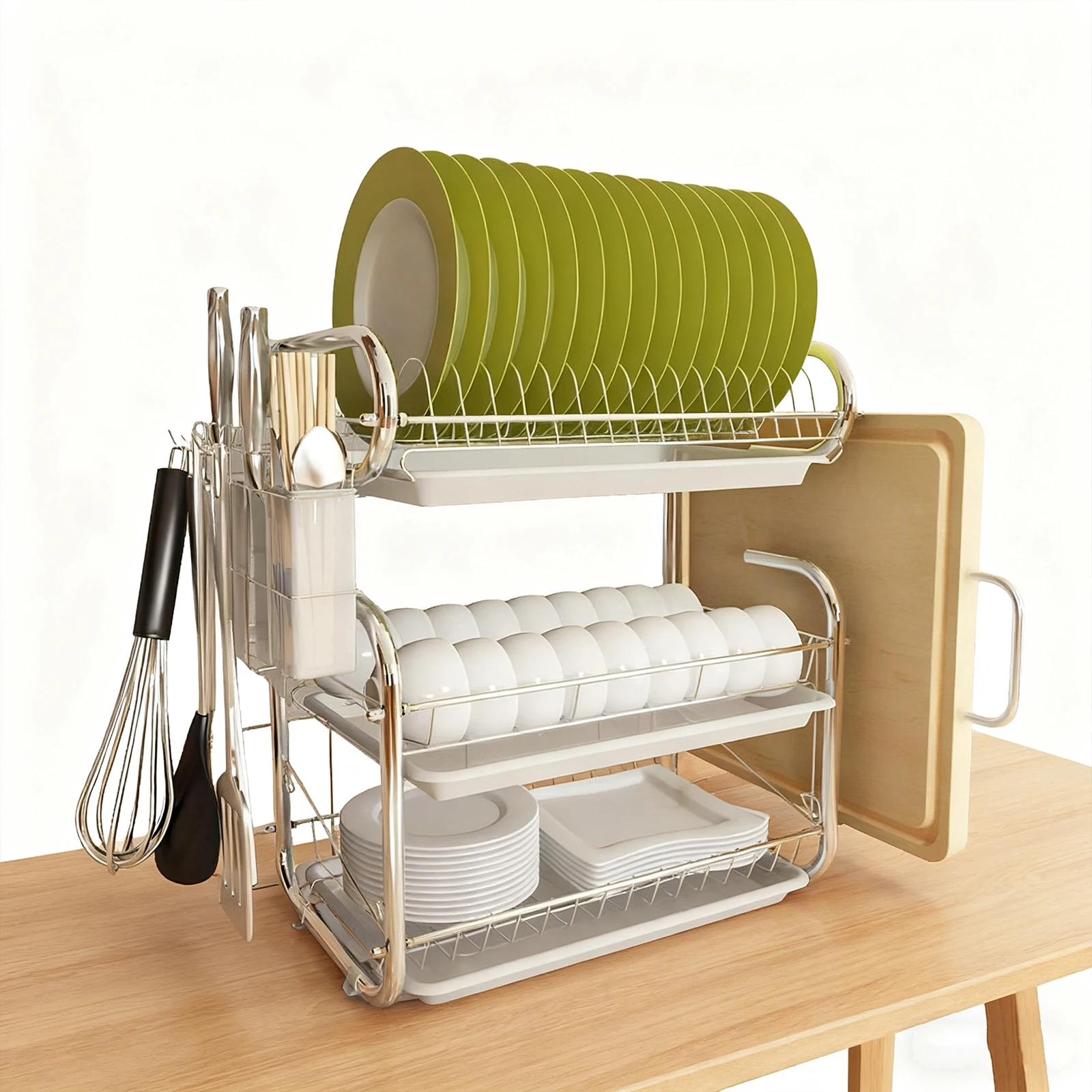 3 طبقات تجفيف الأطباق متعددة الوظائف المطبخ طبق تخزين الرف كونترتوب طبق تجفيف الرف استنزاف الرف للأطباق لوحات أطباق