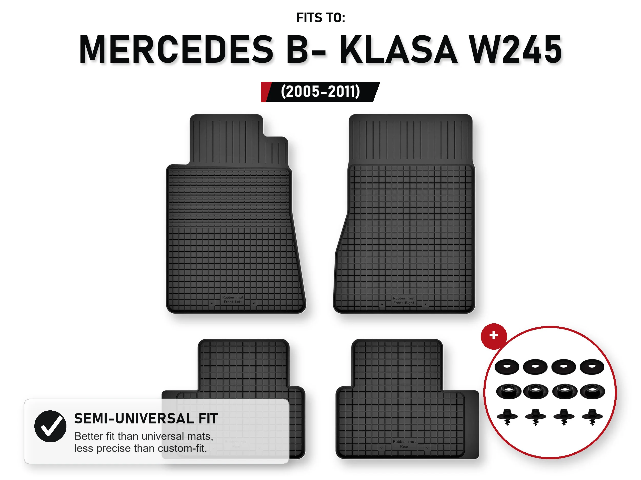 Tapijten in de goot Voor: Mercedes B-Klasse W245 2005-2011 4 stuks Ze Stoperami