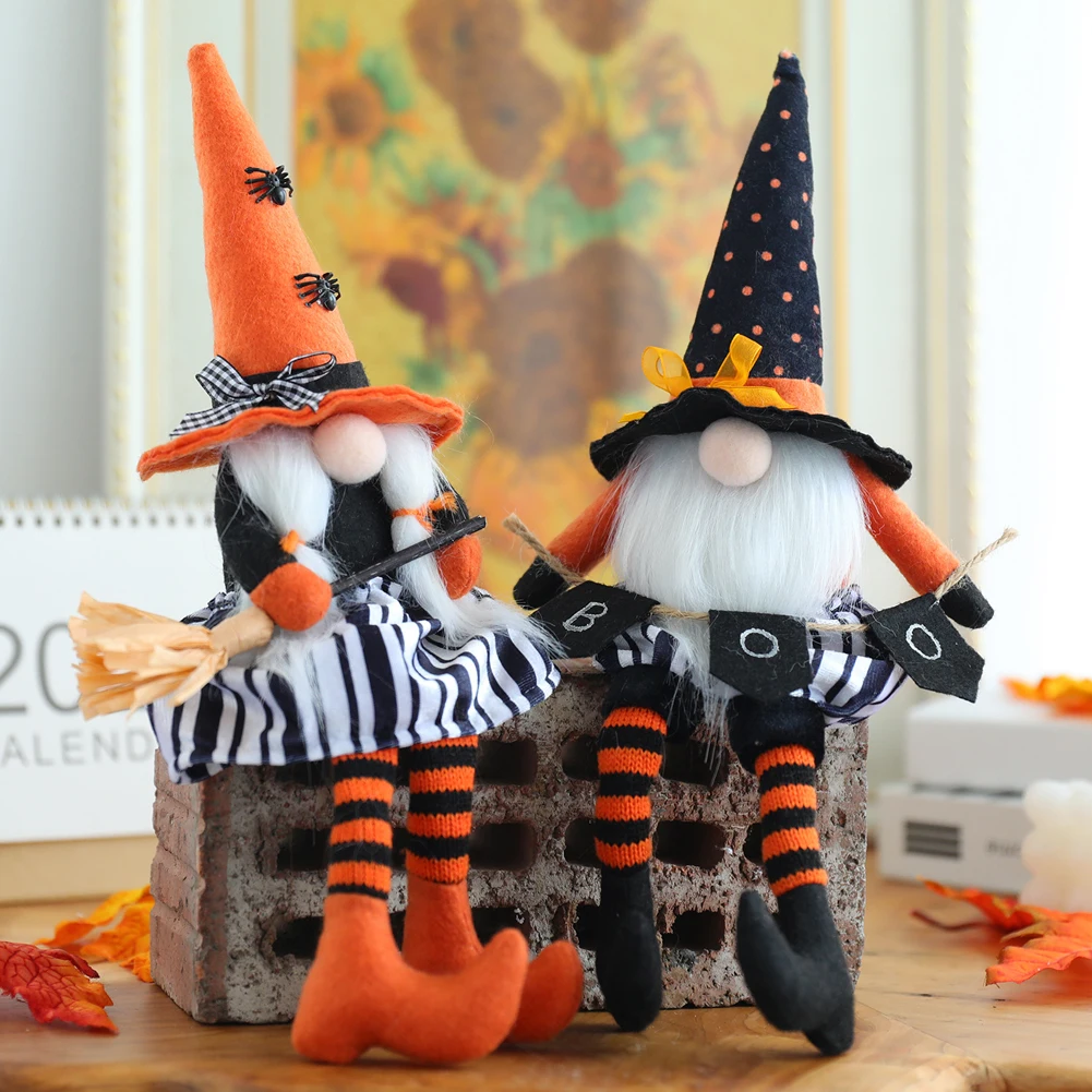 Halloween Long Legs With Broom Dwarf Doll Creative Faceless Doll Home Decoration Desktop Ornaments