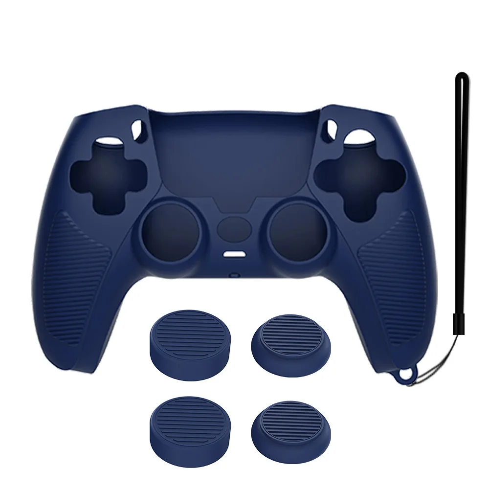 2024 for PS5 Gamepad Silicone Case Anti-Slip with Strap + 4pcs Thumbsticks Analog for Sony Playstation 5 Game Controller