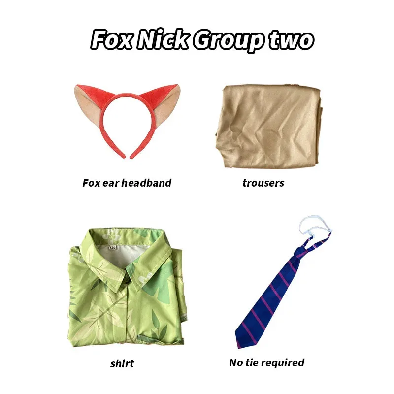 Fox Nick Wilde-Camiseta de Cosplay con corbata para hombre, camiseta informal con estampado de hojas verdes de Halloween y corbata para cosplay