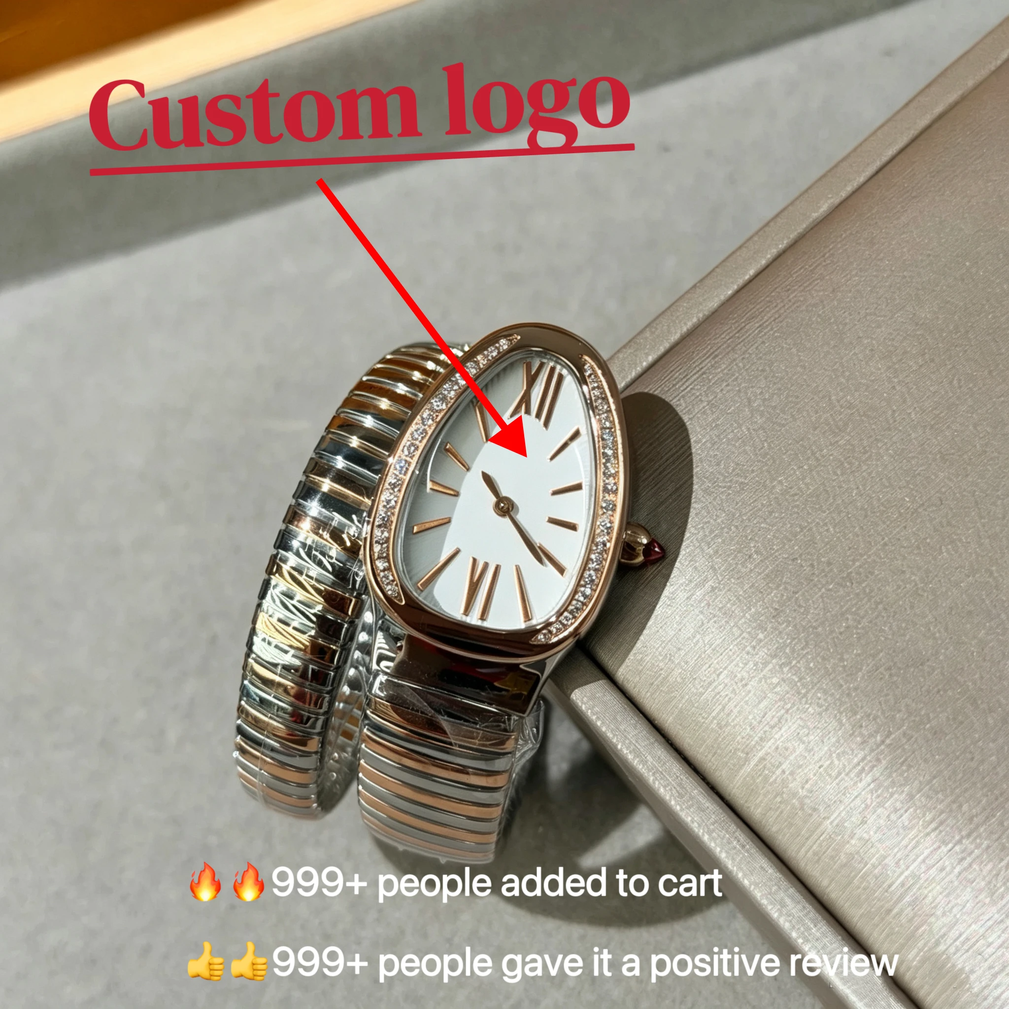 Customized Snake Shaped Diamond Encrusted Women's Watch Luxury Design Female Stainless Steel Quartz Waterproof Clock with Box