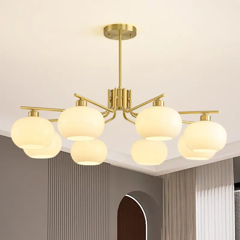 Modern Real Copper Glass Ball Ceiling Chandelier Living Room Led Hanging Lamp Bedroom Dining Room Home Decor Light Fixture Black