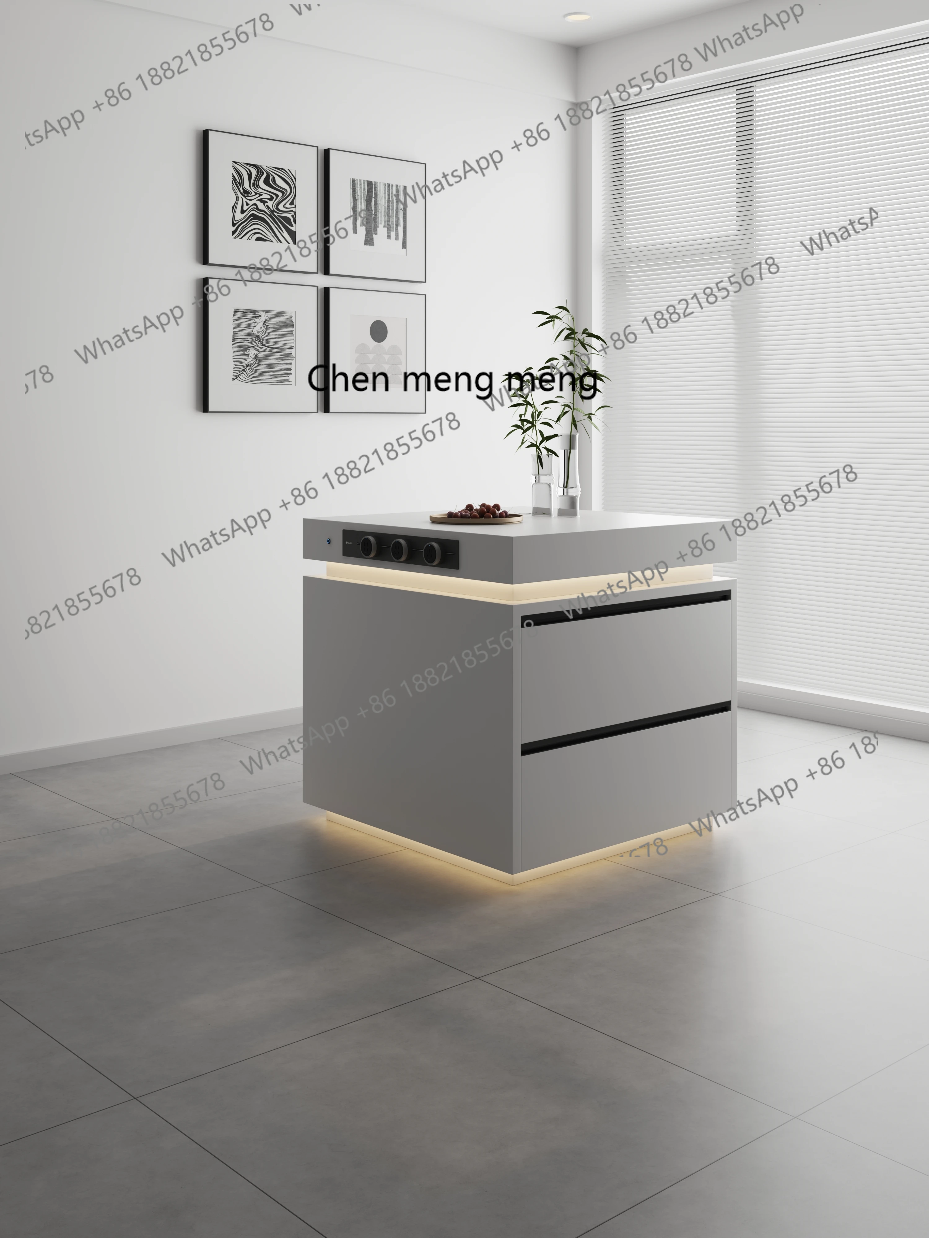 

Minimalist Movable Freestanding Island Table Dining Room Rock Slab Single Island Head Open Kitchen Customizable Storage Cabinet