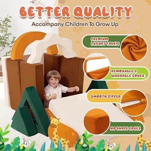 Divano da gioco modulare per bambini da 18 pezzi - Tema Junlge Fort per bambini, divano multifunzionale convertibile
