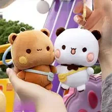 10cm Bear Yier and BuBu Plush Toy Pendant Soft Cartoon Stuffed Animals with Transparent Raincoat Lovely Gift for Kids Girls
