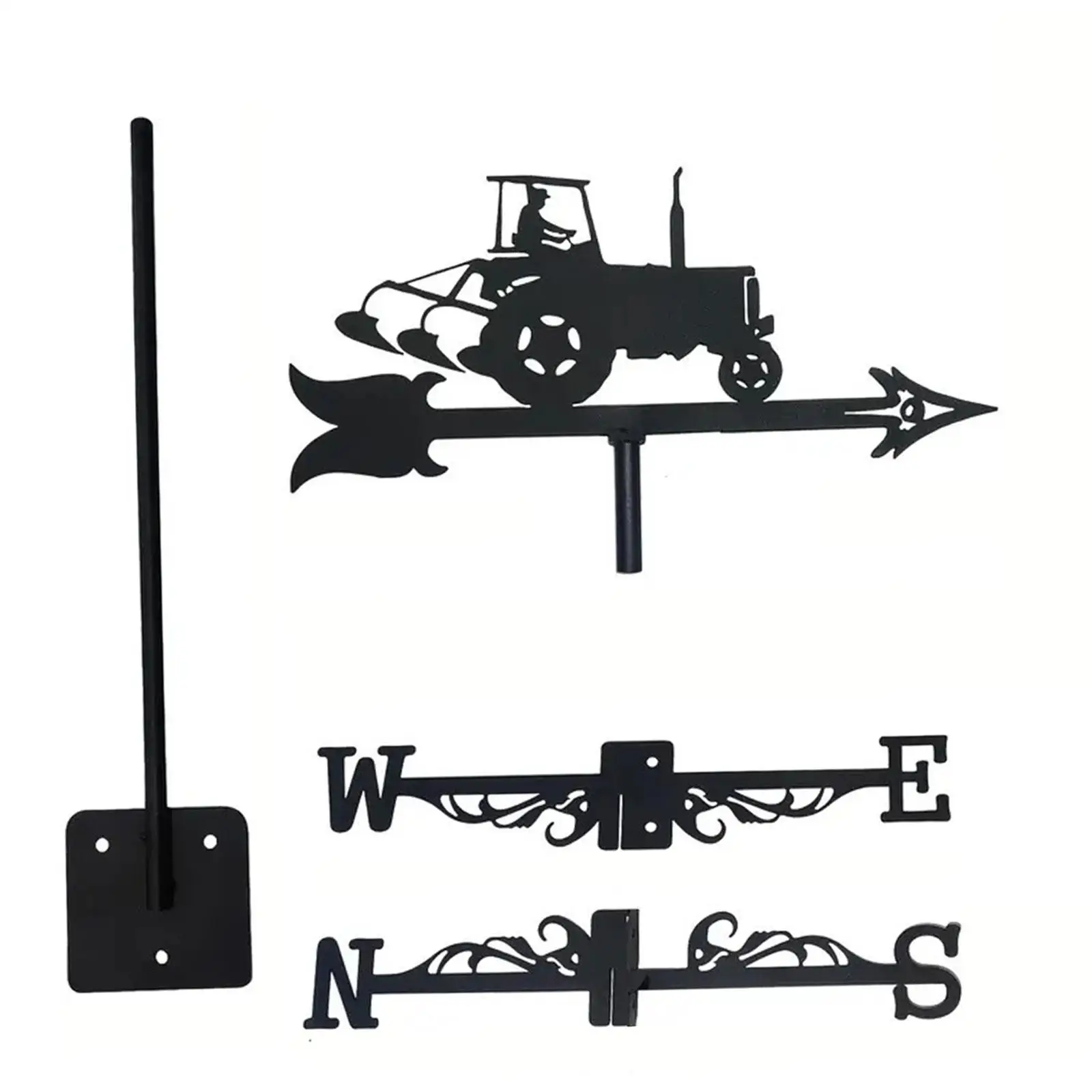 Wrought Iron Weather Vane Black Tractor Windmill Garden Vane Outdoor Roof Decor for Yard Lawn