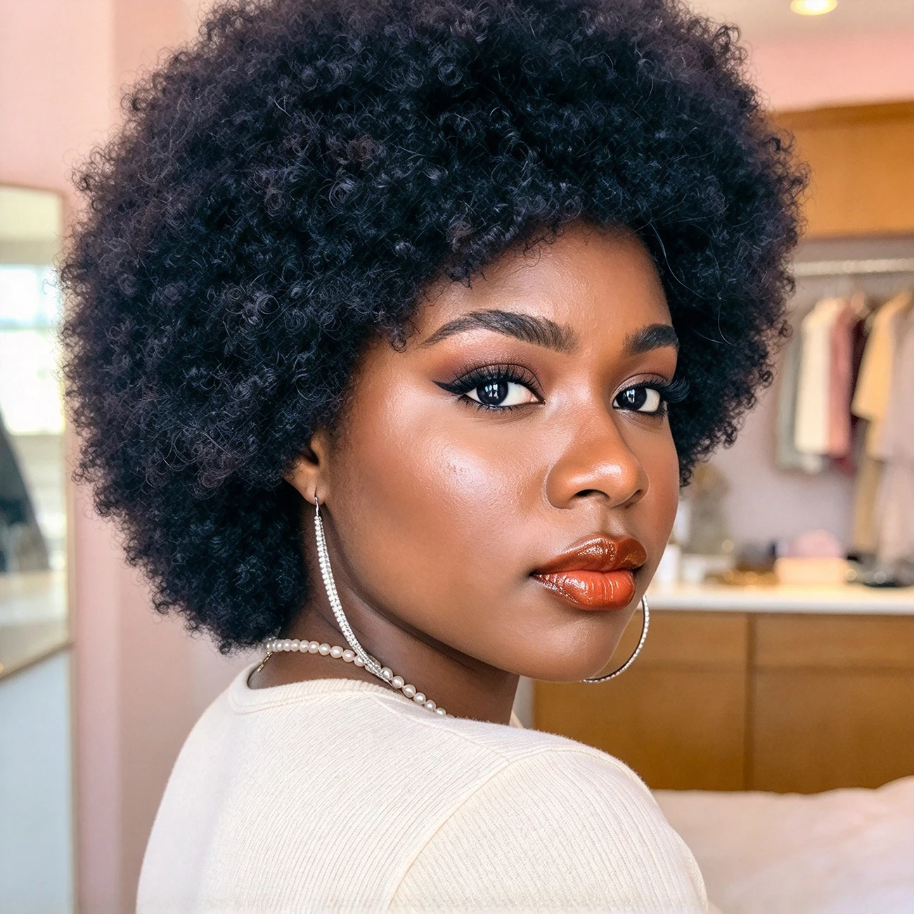 Pixie Afro Kinky Curly Wigs for Women, Natural Brown Brazilian Human Hair Wigs, Full Machine Made, Halloween Cosplay  Wig, Daily