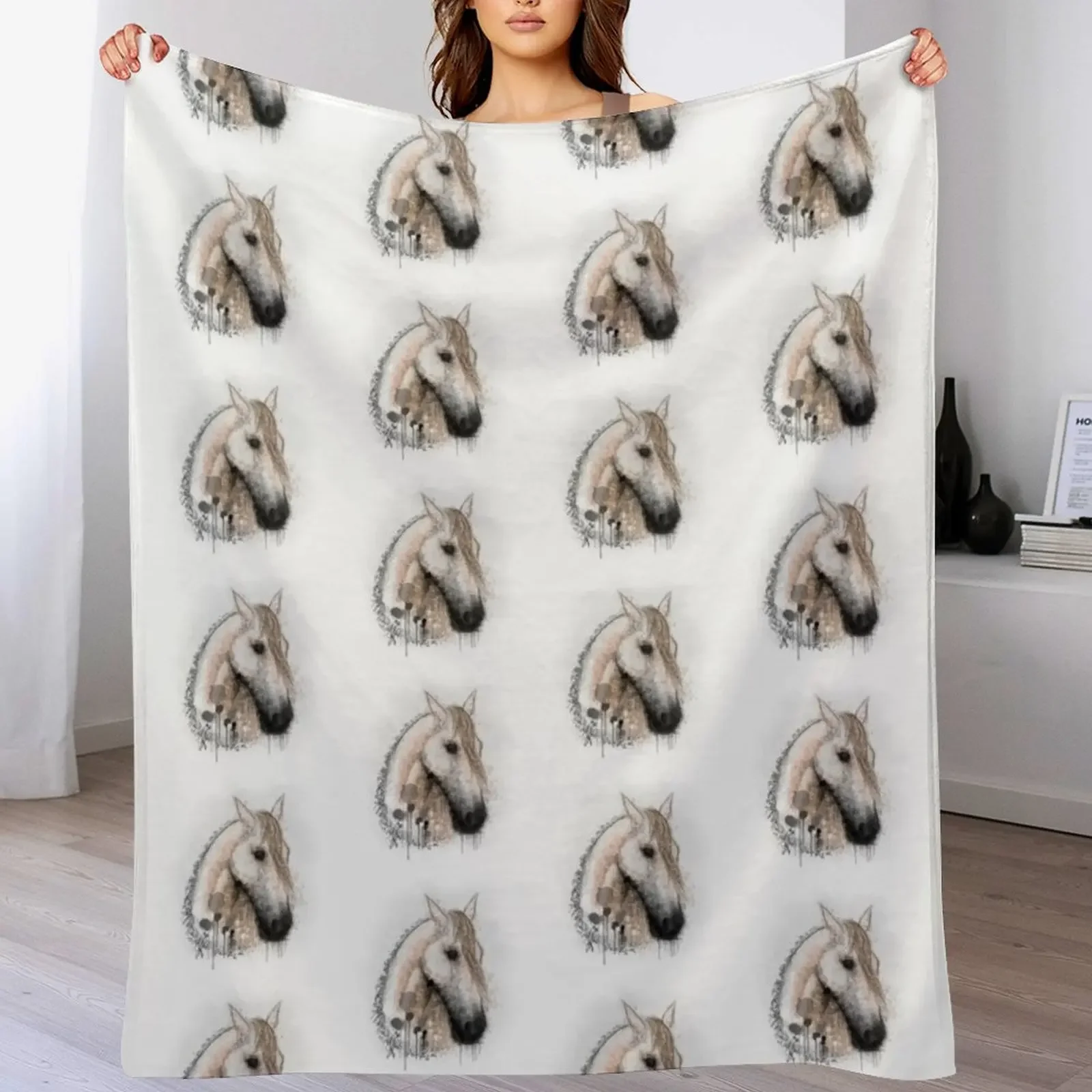 

Horse portrait Throw Blanket Outdoor Soft Blanket for Picnic Beach Camping