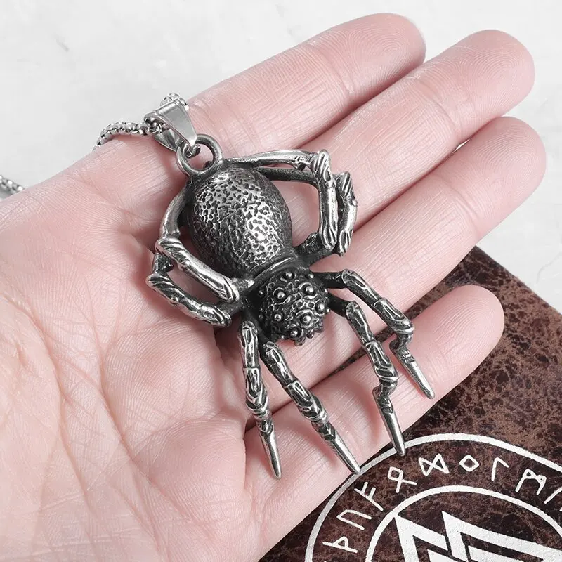 Vintage Punk Silver Color Spider Pendant Necklace Pendant Charm Men Cool Casual Necklace Fashion Jewelry