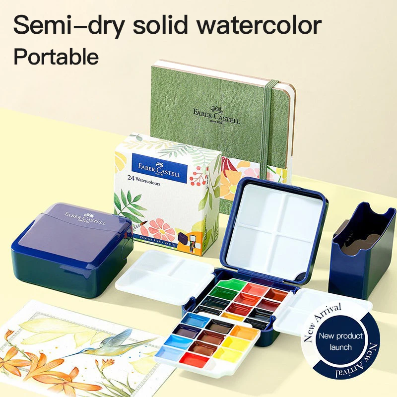 Faber Castell Water Colour Paint Pocket Travel Set 24 Colors Half Pans Solid Watercolor Paint For Outdoor Watercolor Painting