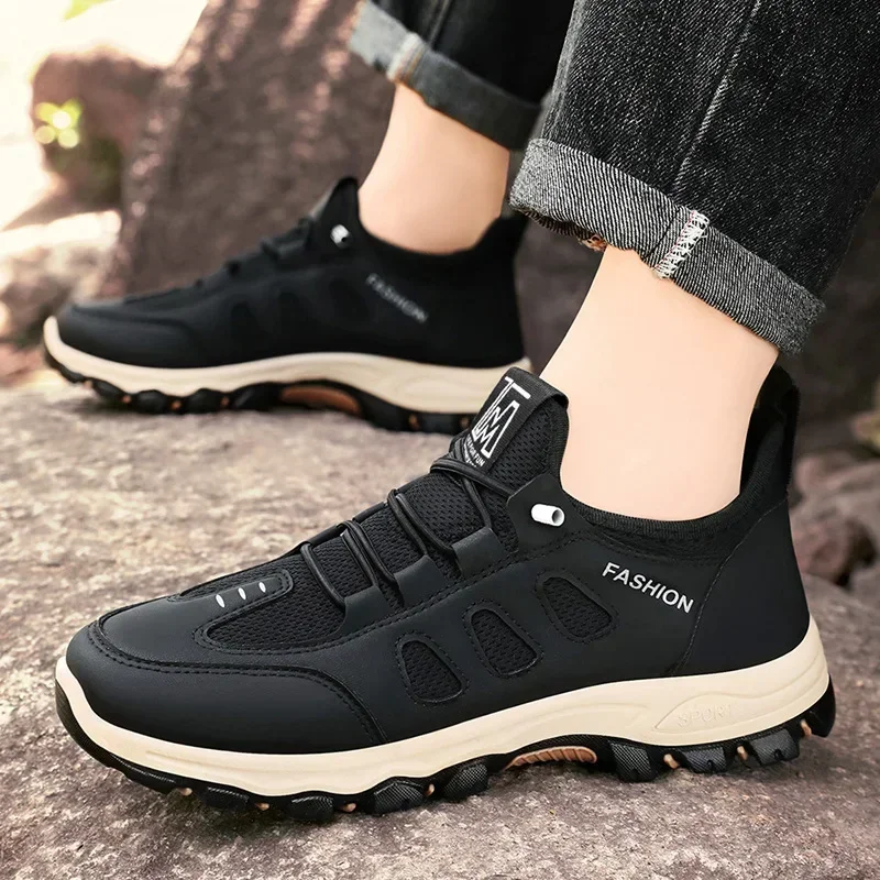 Men Soft Hiking Shoes Summer Breathable Mesh Sneakers Light Black Hike Footwear Walking Shoes Outdoor Shoes Climbing Shoe Male