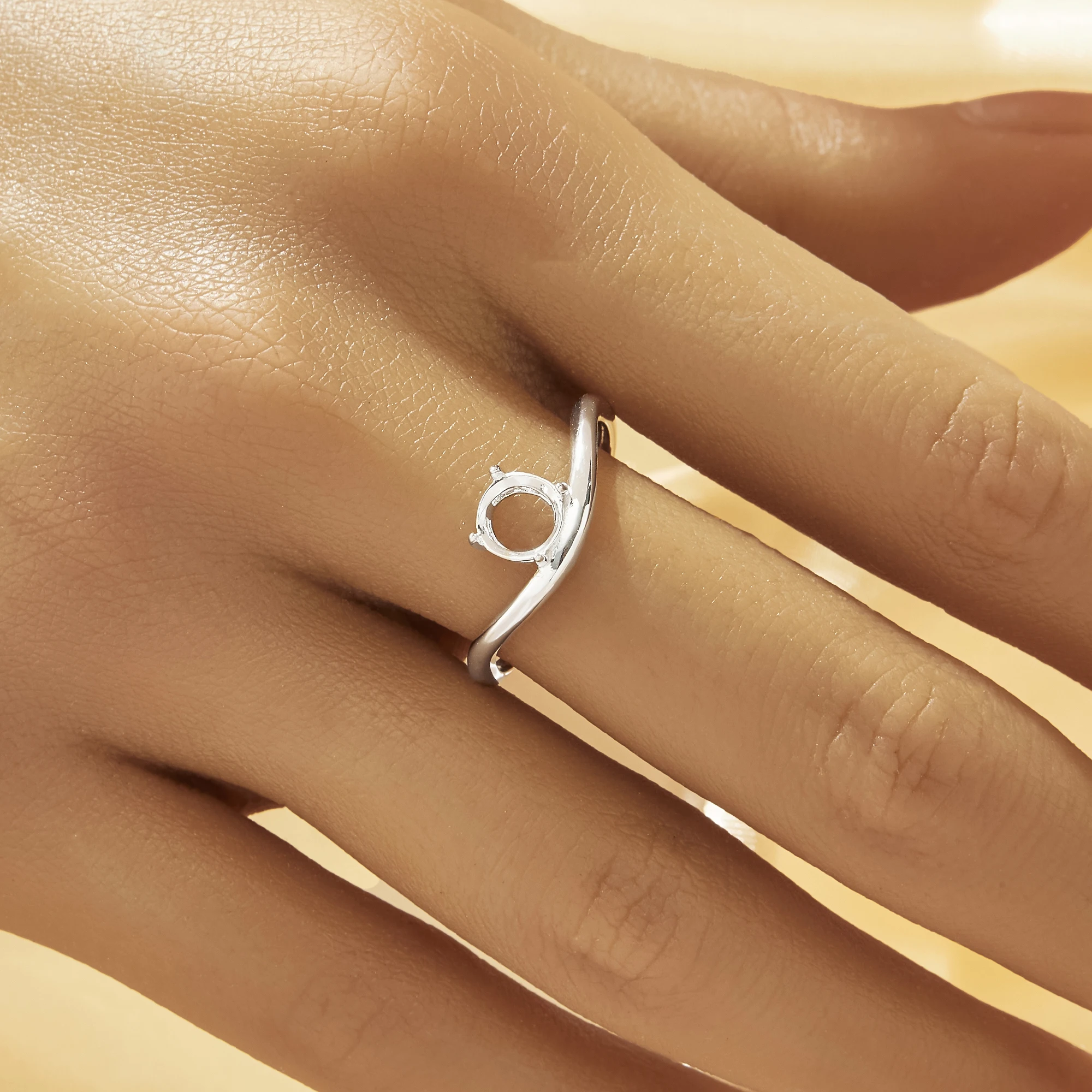 6MM Round Prongs Ring Setting,Curved Wave Line Solid 925 Sterling Silver Ring,Vintage Ring,DIY Adjustable Ring Setting 1215143